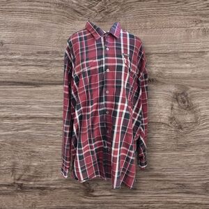 Wrangler Men's Burgundy Plaid Button Down Shirt With Roll Tab Sleeves Size 2XL